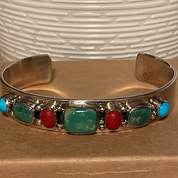 Ray Bennett Native American Turquoise Multi Stone Cuff Bracelet Unisex - Picture 5 of 10